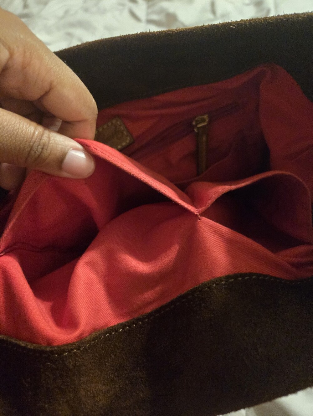 Used Dooney & Bourke Dark Brown Suede Shoulder Hobo with Gold Hardware - Picture 5 of 5